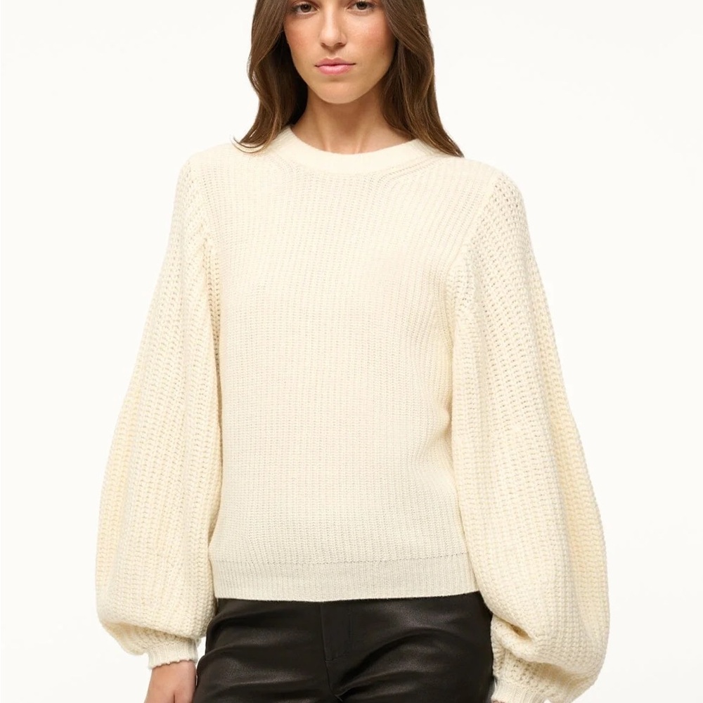 STAUD Cream Crew Neck Sweater
